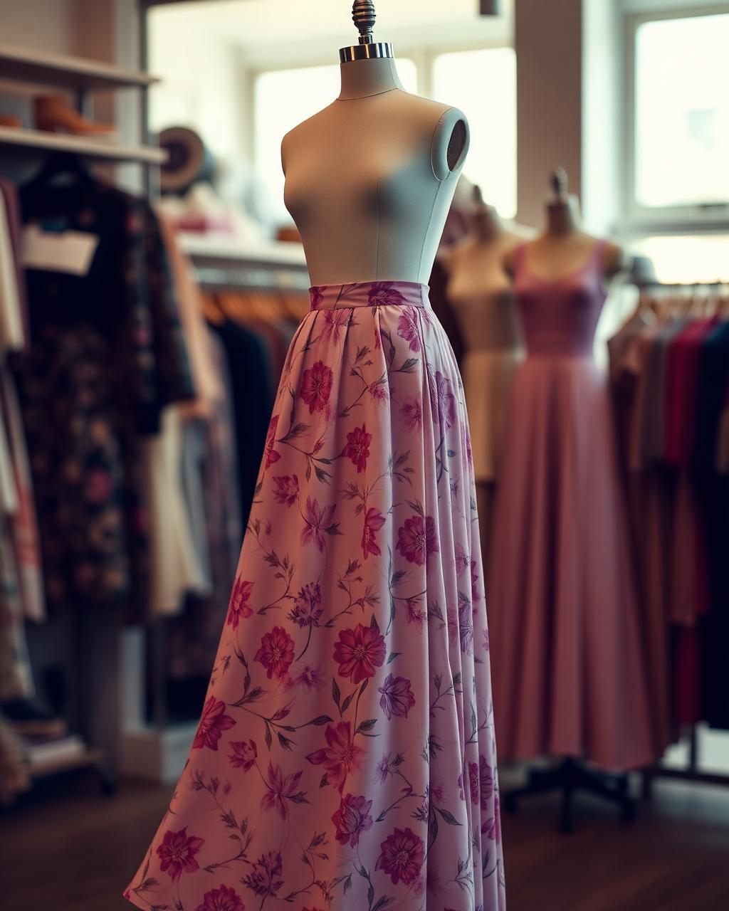 Falda larga estampada en maniqui