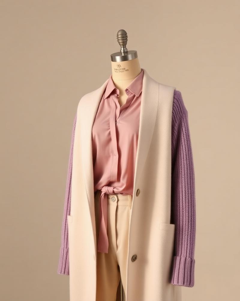 Prendas superpuestas: blusa, cárdigan y abrigo
